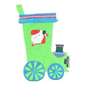 Vintage 1960s Felt Christmas Stocking Santa Train Boot Appliqué Retro Handmade